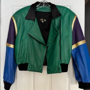 80s Leather Bomber Jacket S-M